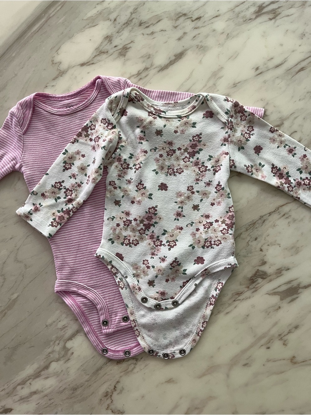 Carter's Pink Striped & White Floral Long-Sleeve One-Piece Bodysuits